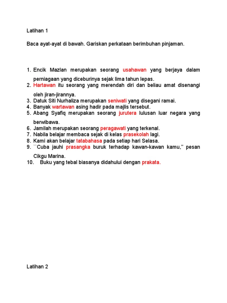 Latihan Imbuhan Pinjaman Pdf