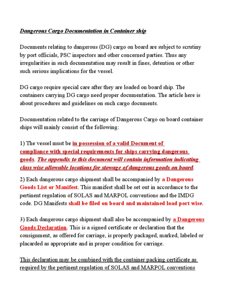 Dangerous Cargo Documentation in Container Ship | PDF | Dangerous Goods ...