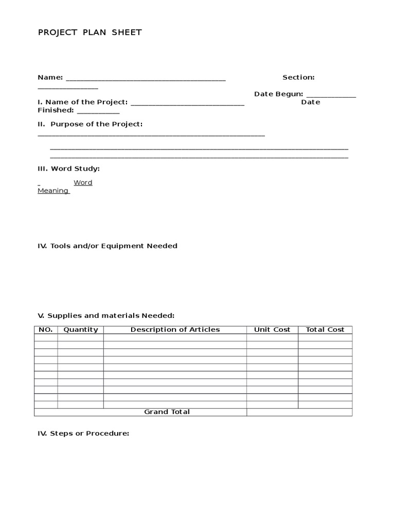 Project Plan Sheet: Word Meaning | PDF