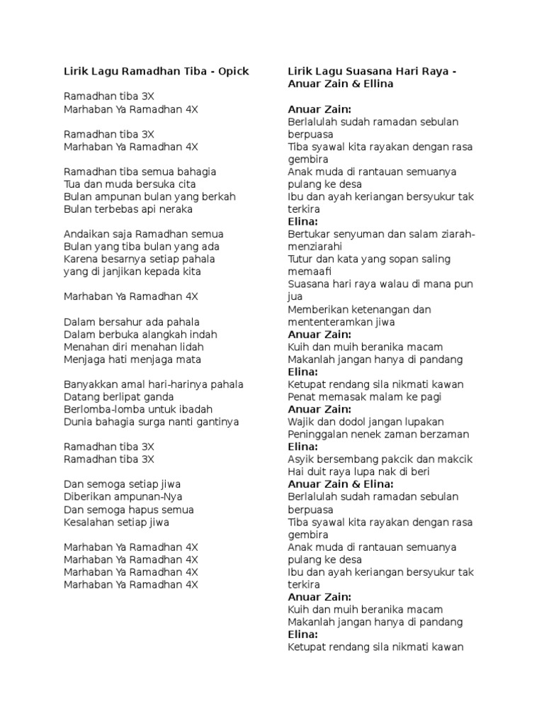 Lirik Lagu Ramadhan Tiba Pdf