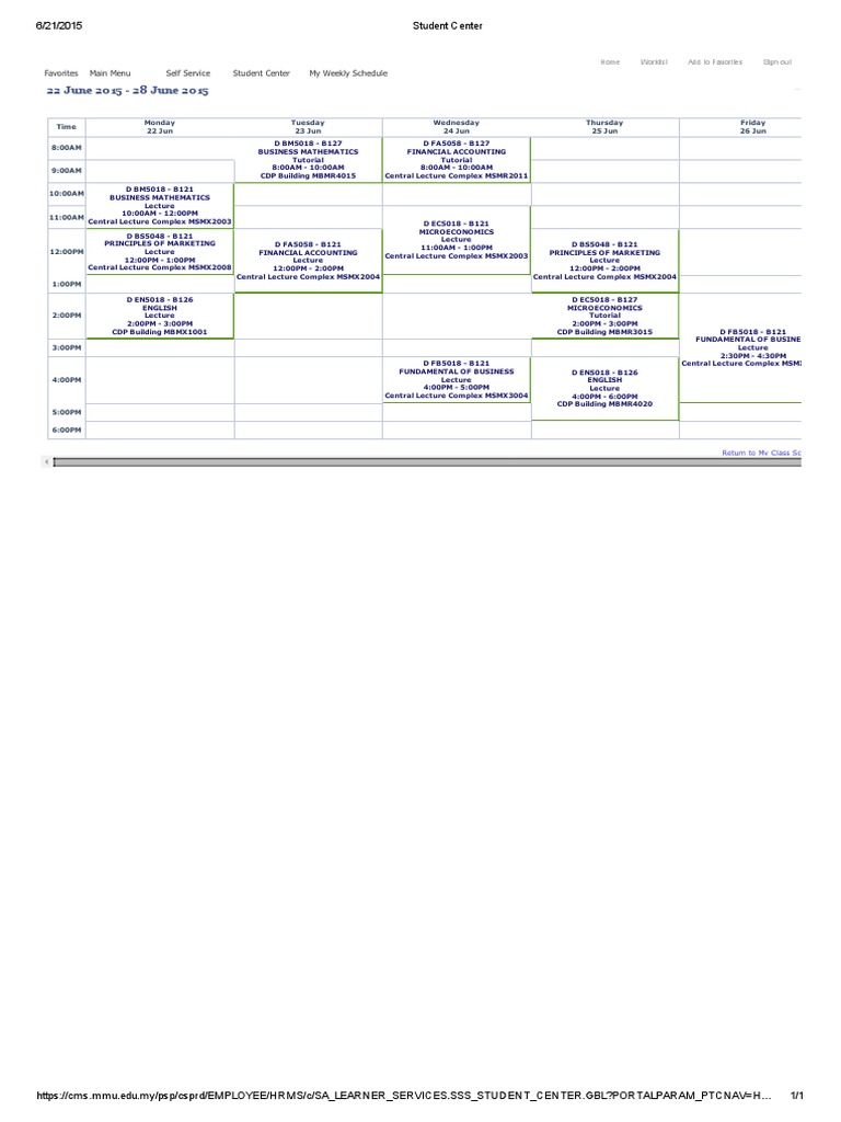 Weekly Class Schedule Overview | PDF | Business