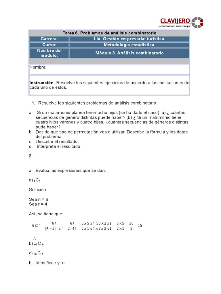 Ejercicios de Análisis Combinatorio | PDF