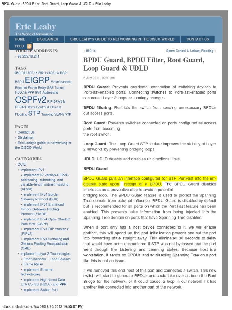 BPDU Guard, BPDU Filter, Root Guard, Loop Guard & UDLD Eric Leahy PDF
