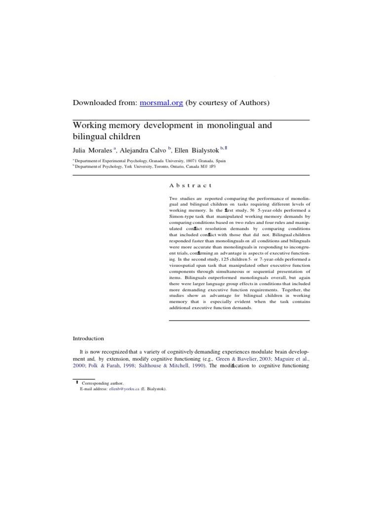 Bilingual Advantage in Working Memory | PDF | Executive Functions ...