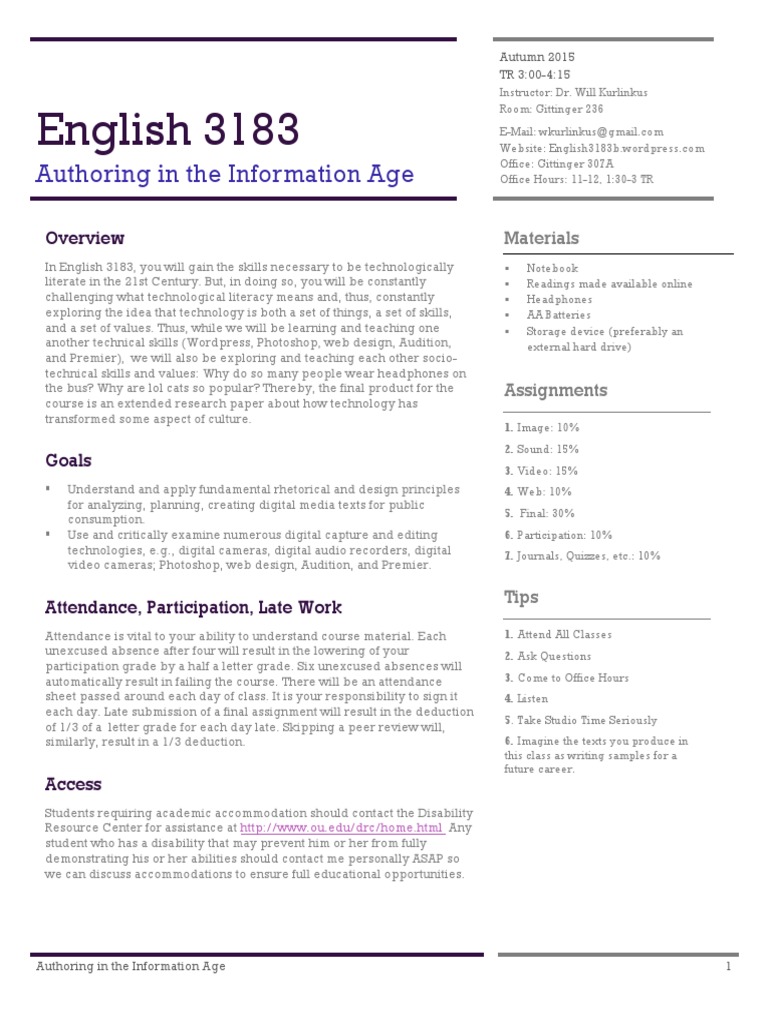 Digital Media SyllabUs Literacy Cognition