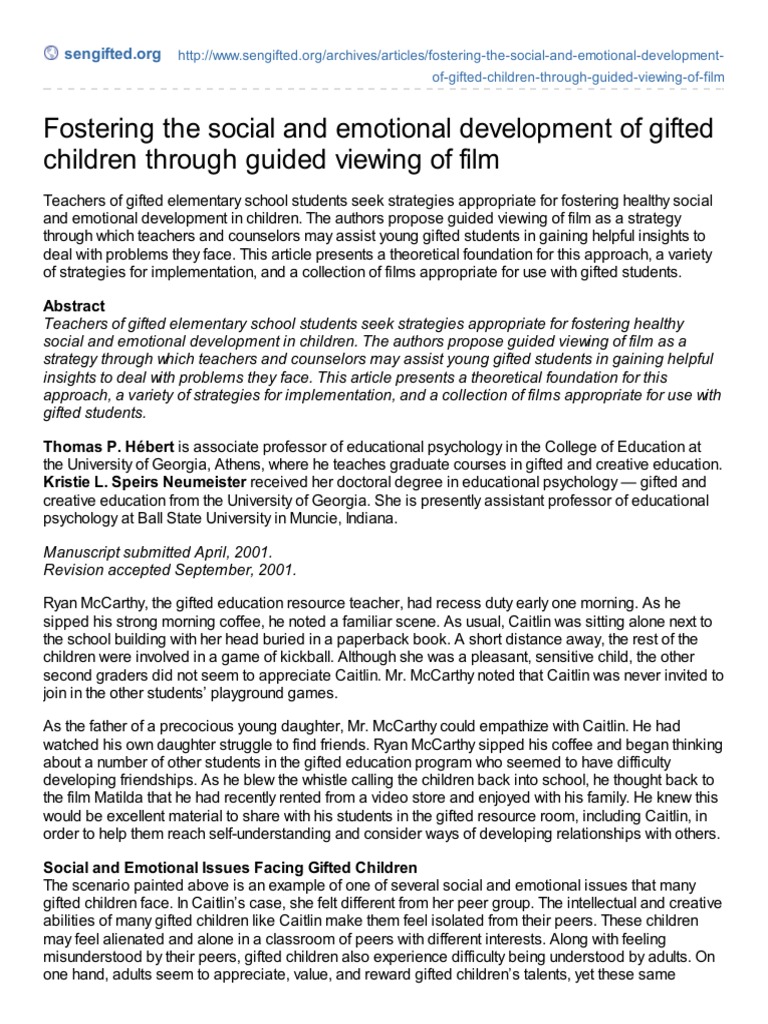 Fostering The Social and Emotional Development of Gifted Children ...