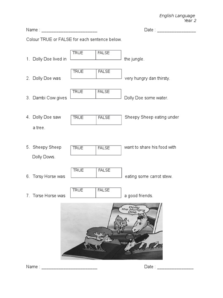 True or False Worksheet for Year 2 | PDF | Language Arts & Discipline