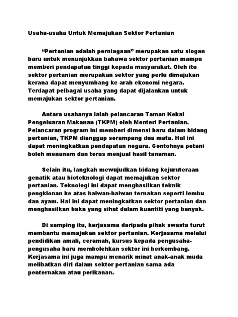 Usaha Memaju Sektor Pertanian Pdf