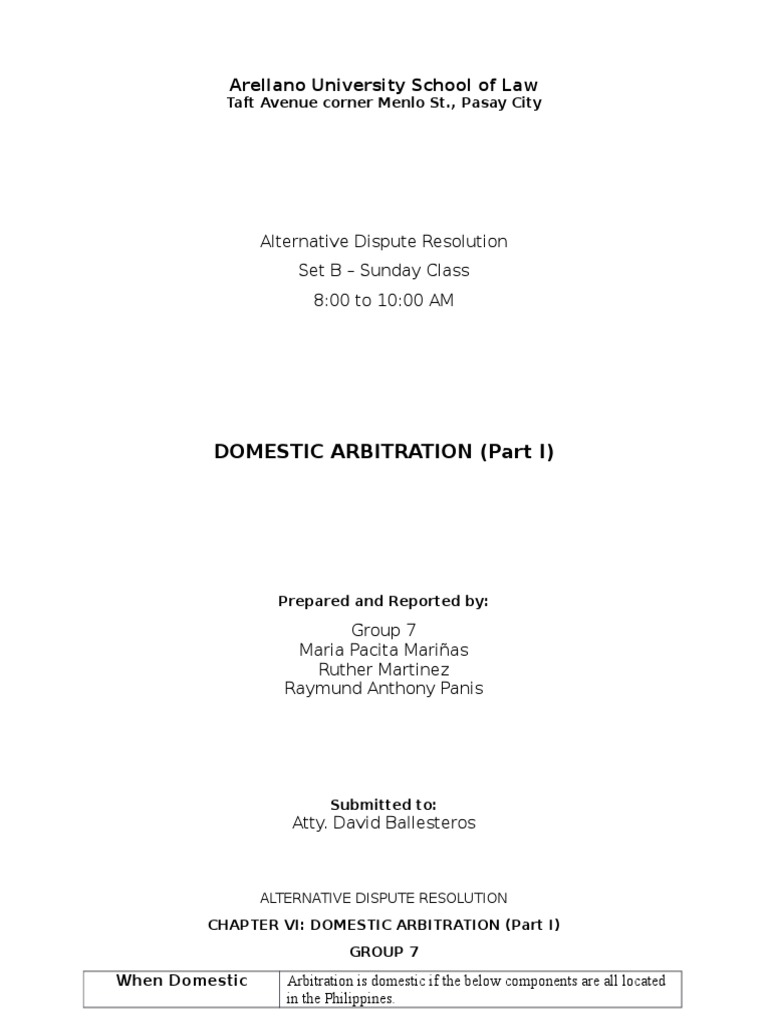 Domestic Arbitration Overview | PDF | Arbitral Tribunal | Alternative ...