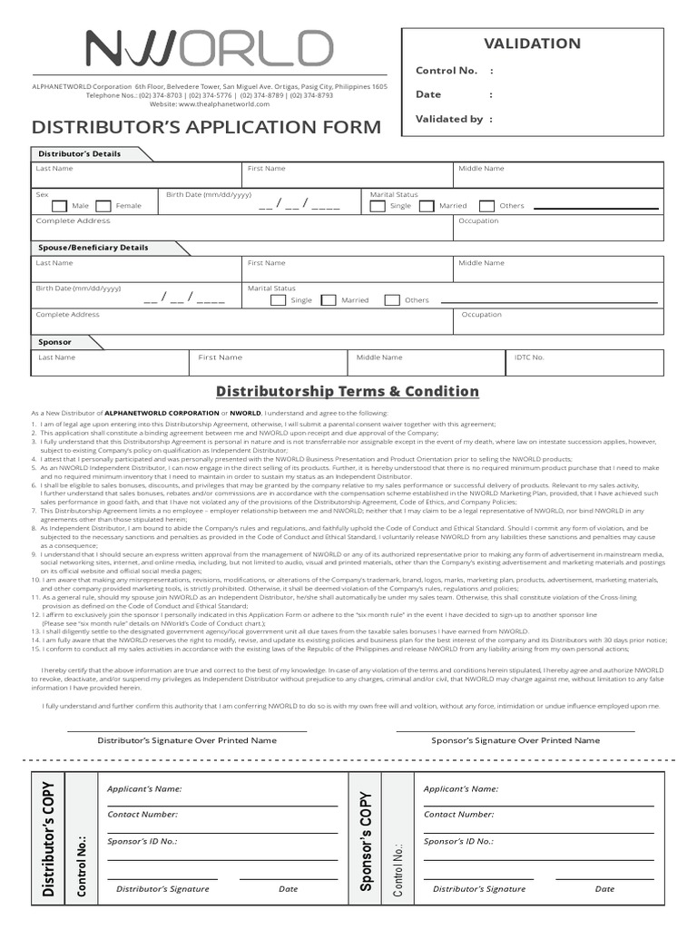 Distributors Application Form Advertising Sales