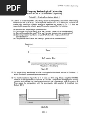 CV3013 - Tutorials 1 To 3 (2015) PDF | PDF | Foundation (Engineering) |  Geotechnical Engineering