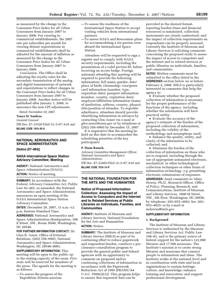 Notice: Meetings: NASA International Space Station Advisory Committee ...