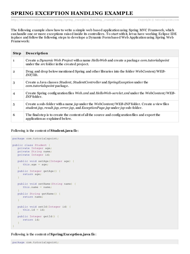 Spring Exception Handling Example | PDF | Java Server Pages | Spring ...