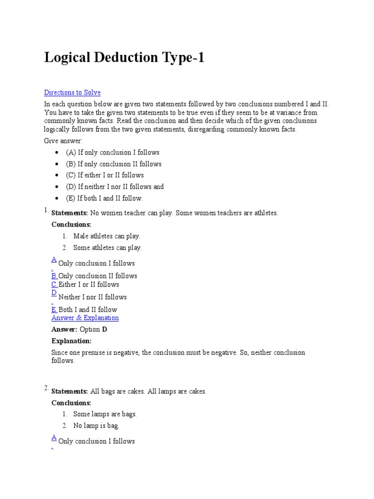 Logical Deduction Practice Questions | PDF