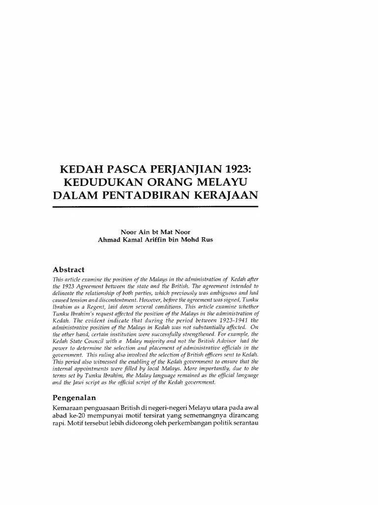 Kedah Pasca Perjanjian 1923 Pdf