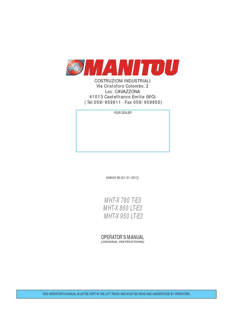 Operator Manual MHT-X 780 T - E3 (648645EN_1.0.0) | Elevator | Trailer  (Vehicle)