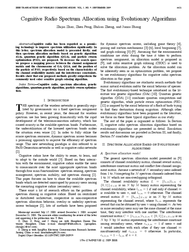 Cognitive Radio Spectrum Allocation Methods | PDF | Cognitive Radio ...