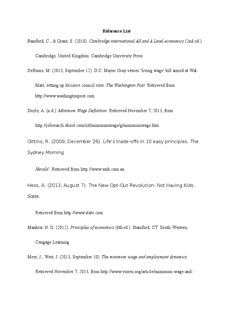 Economics Reference List and Sources | PDF | Finance & Money Management ...