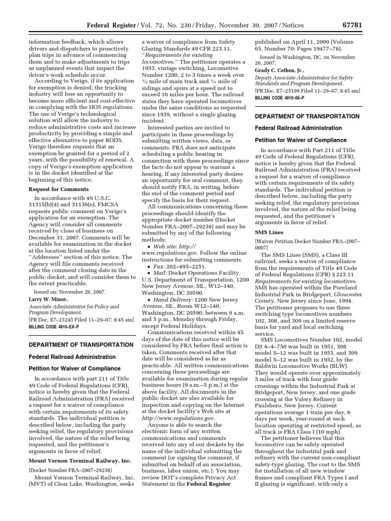 Notice: Exemption Petitions, Etc.: SMS Lines | PDF | Regulatory ...