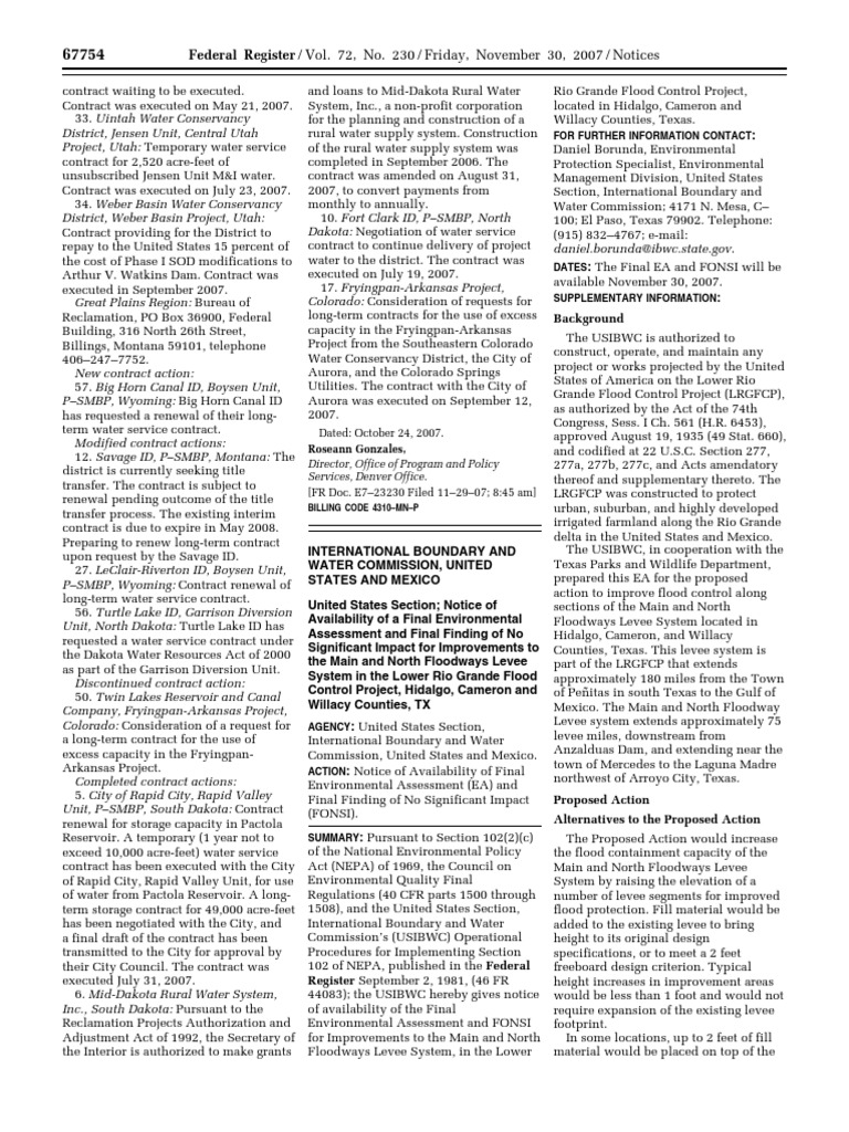 Notice: Environmental Statements Availability, Etc.: Hidalgo, Cameron ...