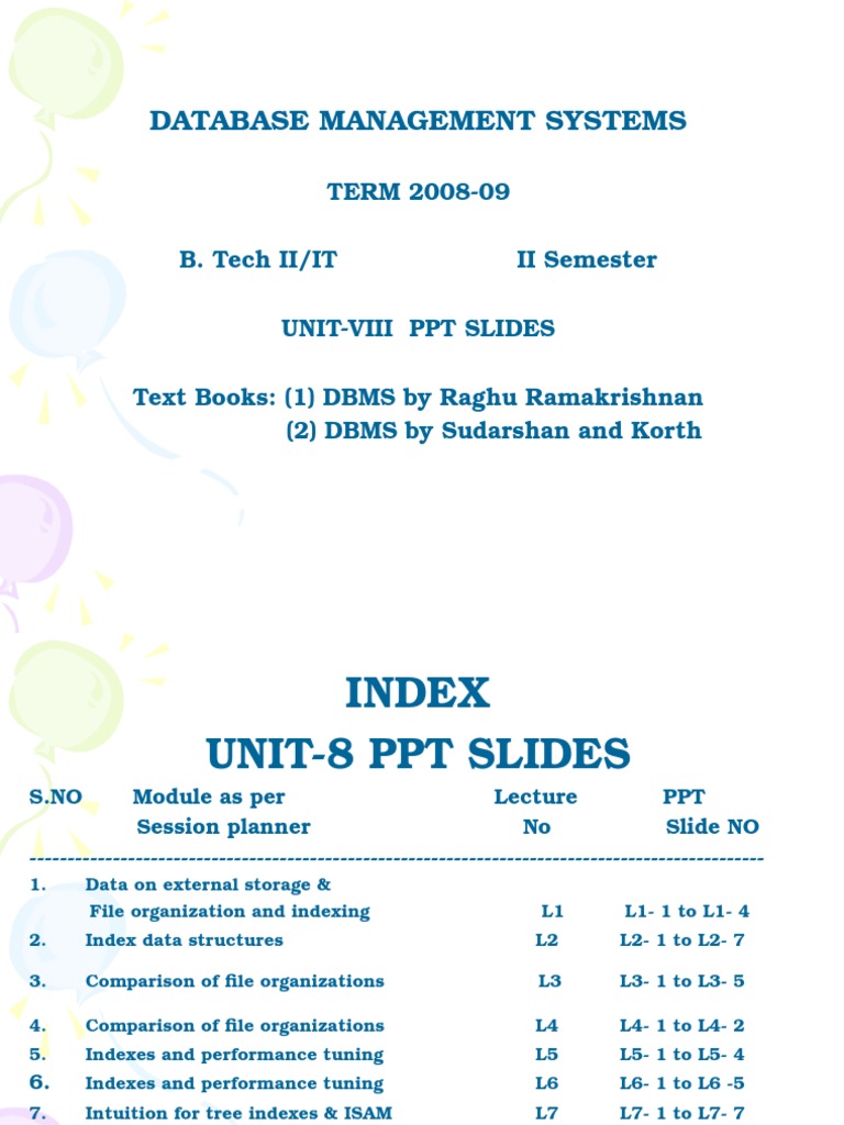 dbms ppt for chapter 7 | Database Index | Information Retrieval