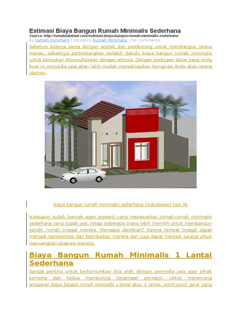 Estimasi Biaya Bangun Rumah Minimalis Sederhana PDF