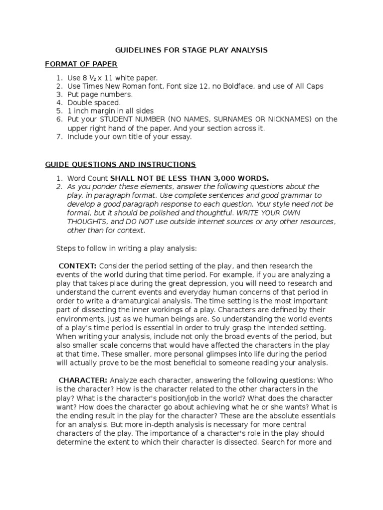Stage Play Analysis Guidelines | PDF | Paragraph | Linguistics