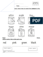 Name: Day: Date: Read These Colour Words. Draw Lines To Match The Colours To The Pictures