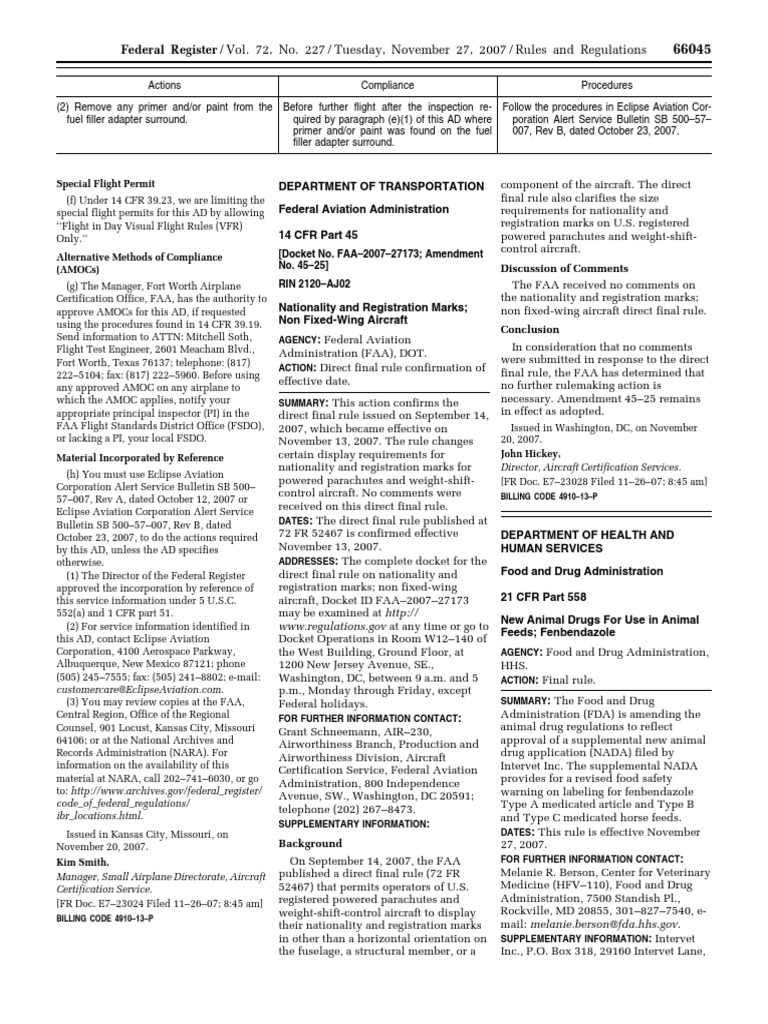 Rule Aircraft Non fixedwing aircraft; nationality and registration