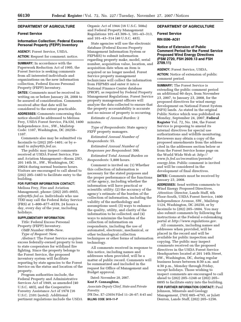 FEPP Inventory Comment Request Notice | PDF | United States Forest ...
