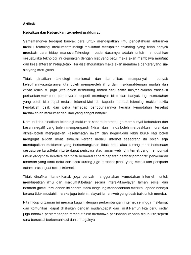 Artikel Kebaikan Dan Keburukan Teknologi Maklumat Docx