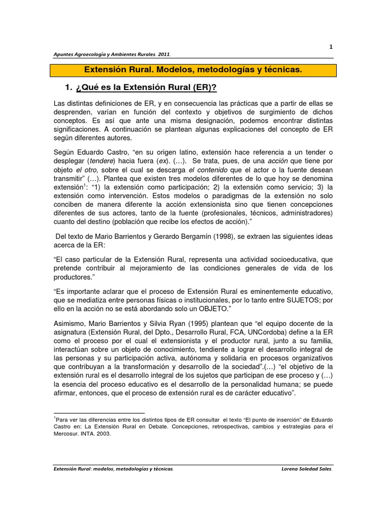 Definición y Modelos de Extensión Rural | PDF | Comunicación | Conocimiento