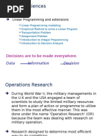 Decision Sciences: Statistics Linear Programming and Extensions