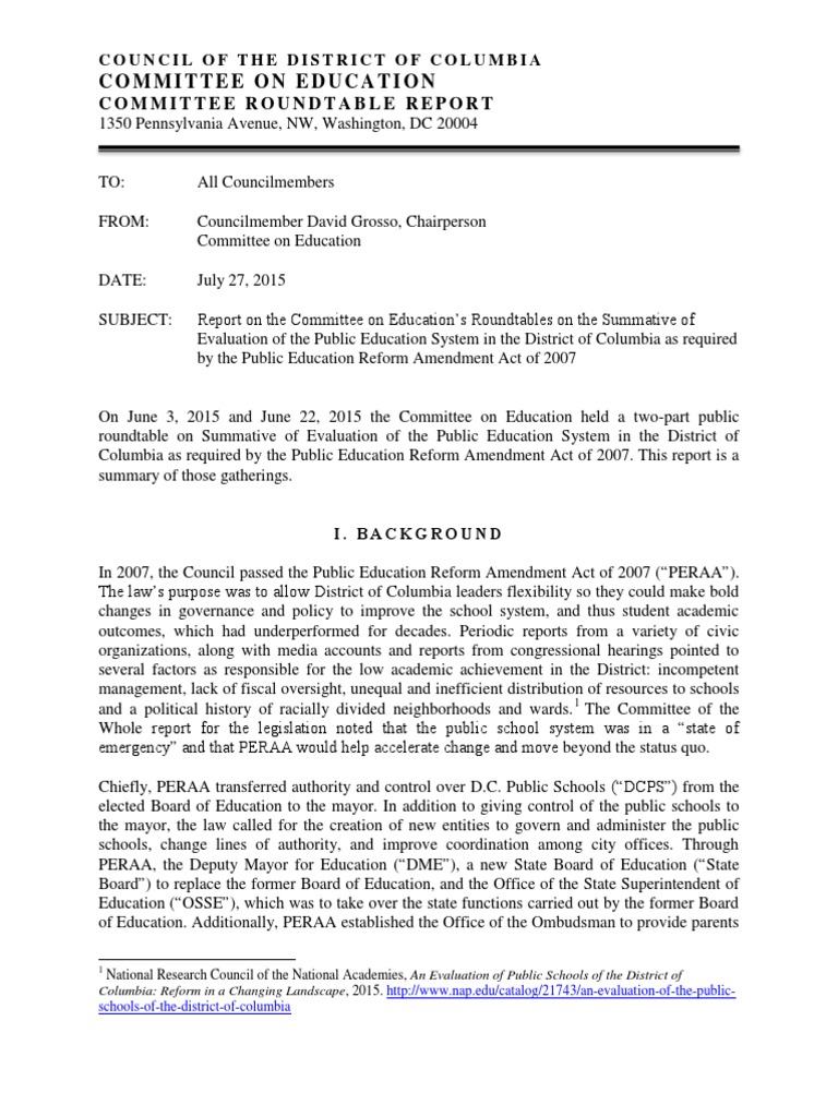 DC Education Reform Roundtable Report | PDF | Evaluation | Governance