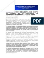 Ministro Romero Demuestra Que Campo El Dorado No Se Construye en Territorio de Capitanía Takovo Mora