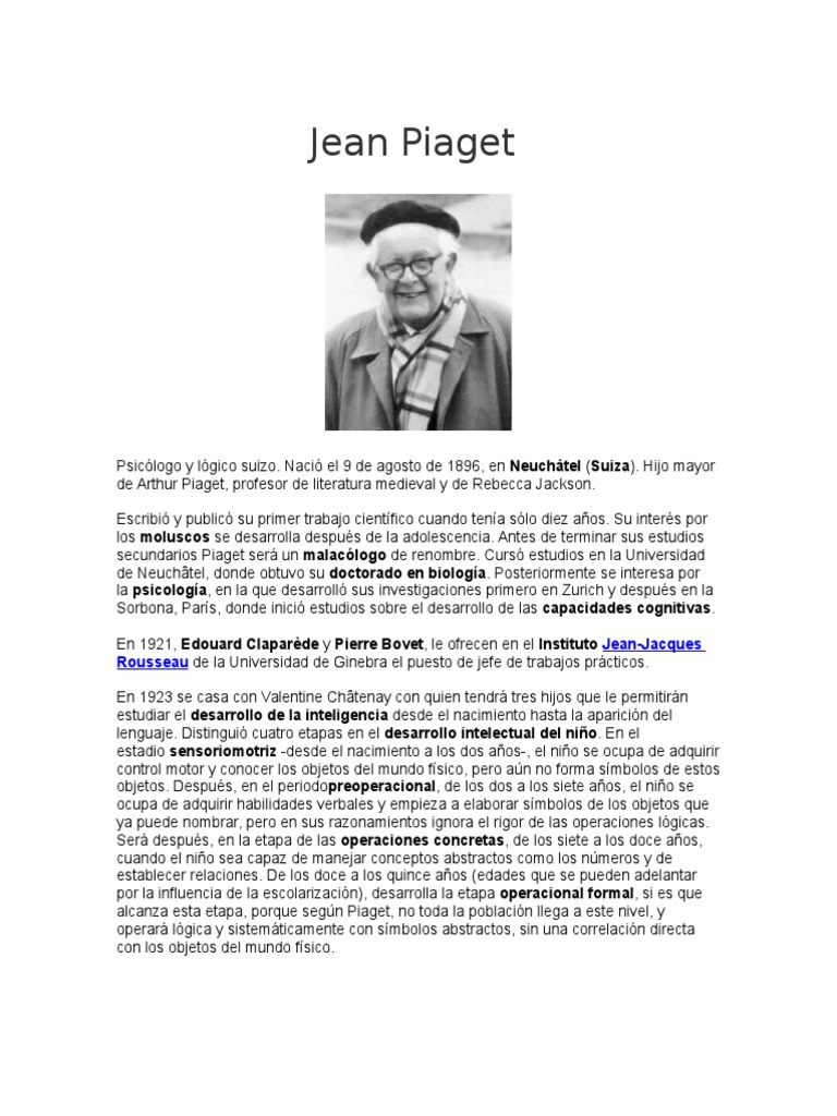 Jean Piaget - Biografia y Teoria. | PDF | Sicología | Conceptos ...
