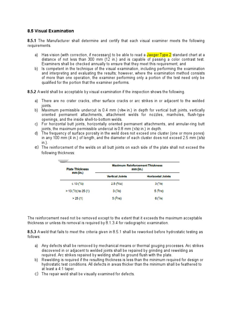 Visual Inspection Criteria for Welds | PDF