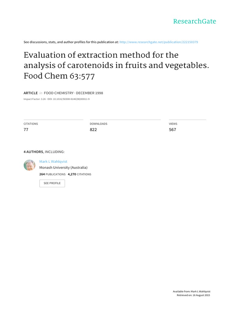 Beta Carotene Extraction Method PDF High Performance Liquid