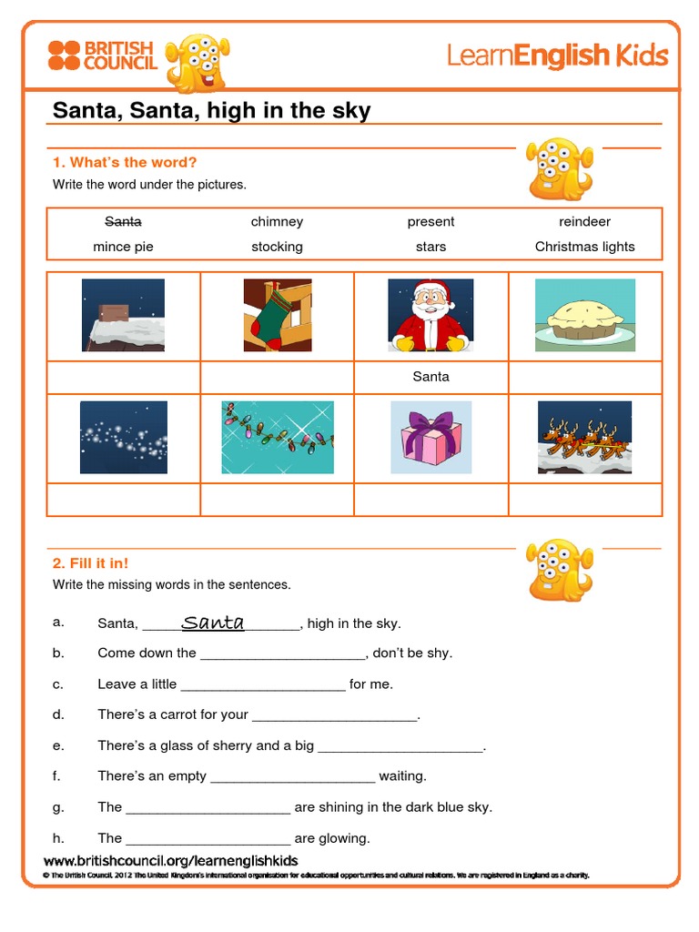 Santa Christmas Activity Worksheet | PDF | Language Arts & Discipline