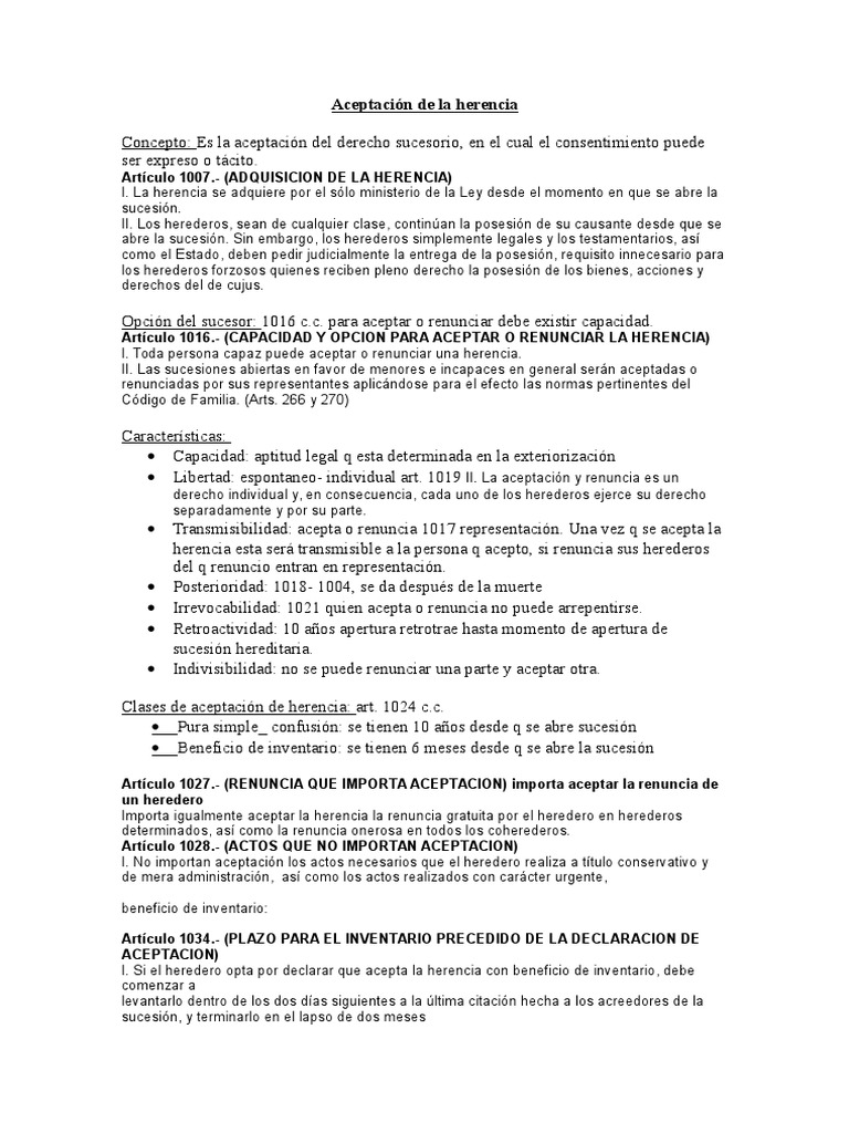 Aceptación de la herencia.docx | Herencia | Pagos