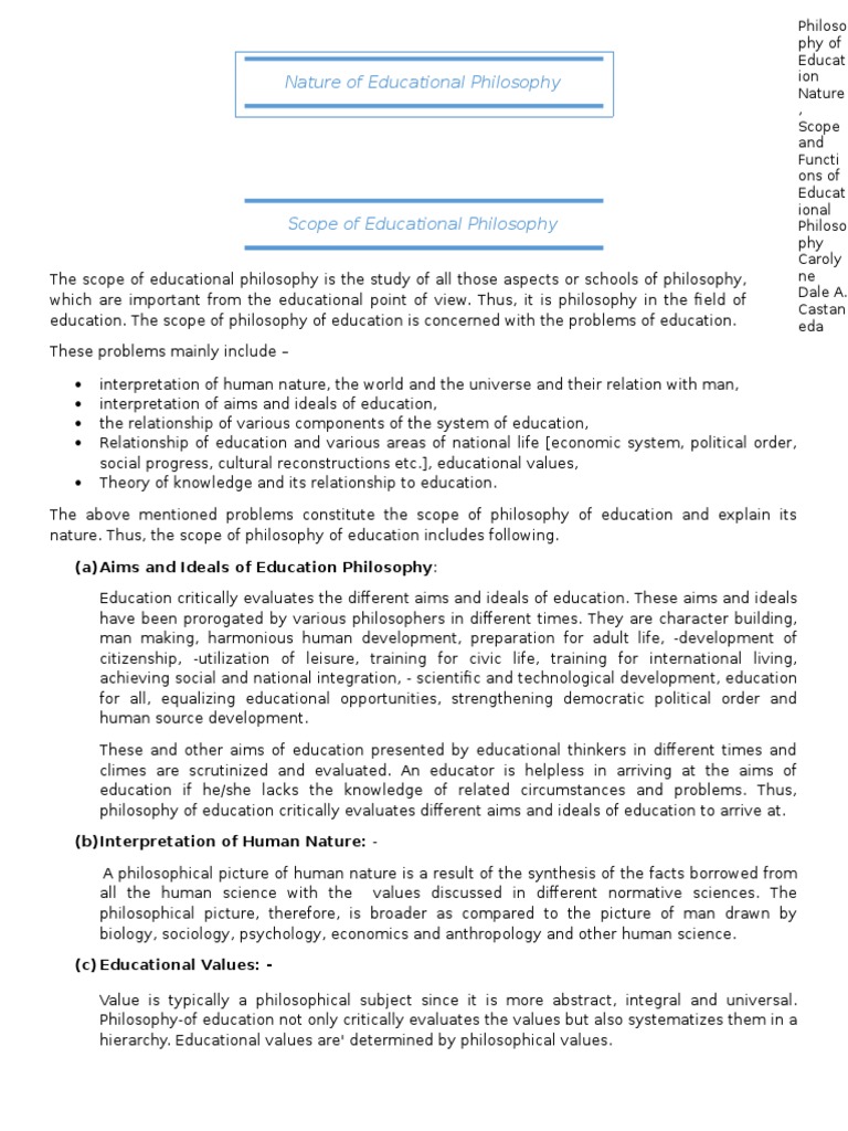 EDUCATIONAL PHILOSOPHY MEANING DEFINITION NATURE SIGNIFICANCE AND SCOPE visual data 3