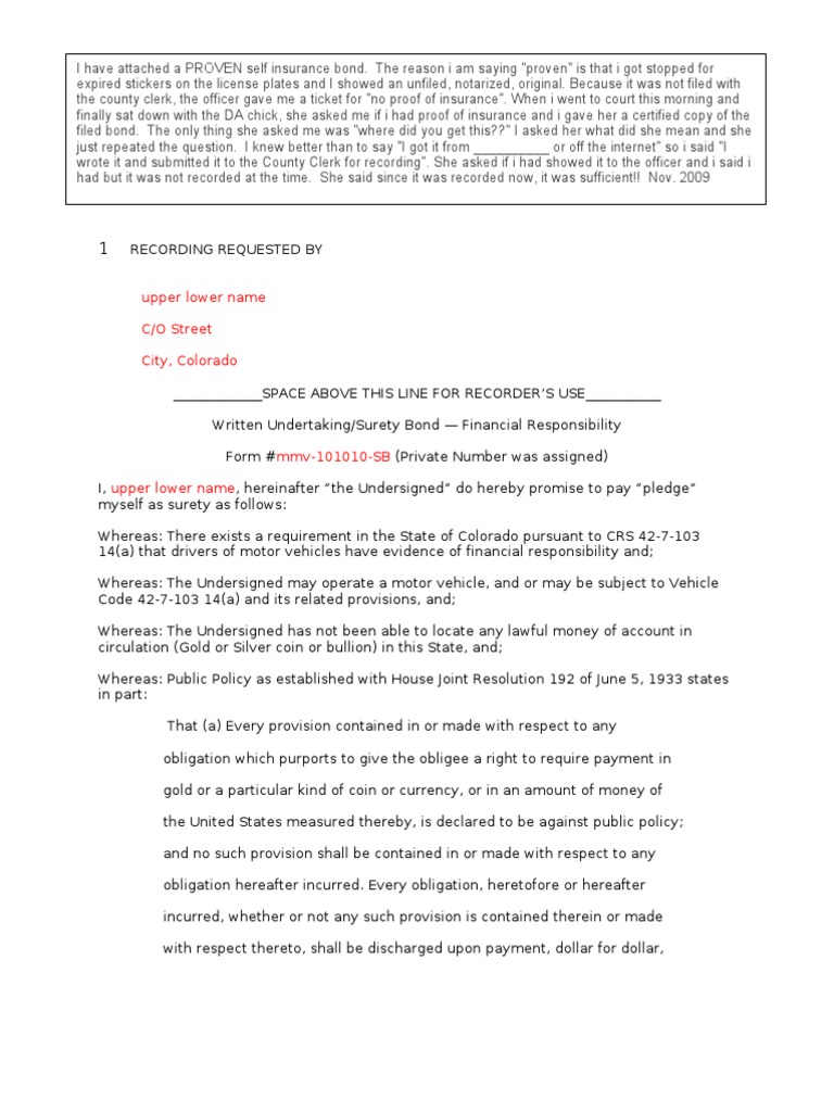 Vehicle Insurance Bond 10.09 PDF