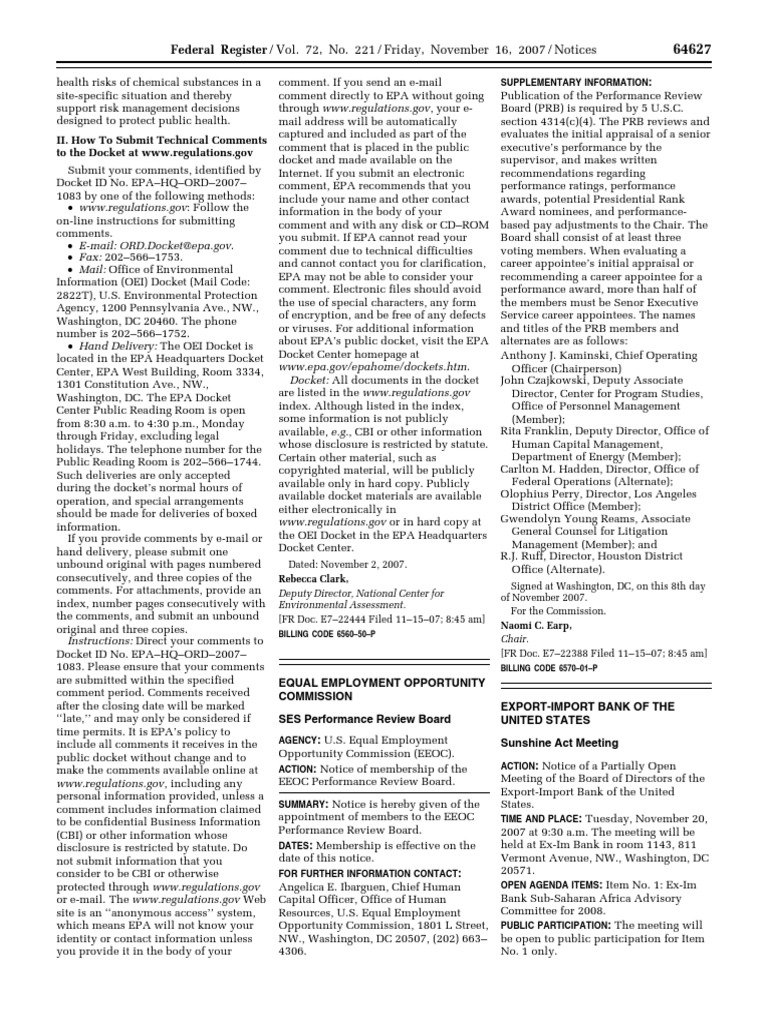 Notice Senior Executive Service Performance Review Board; membership