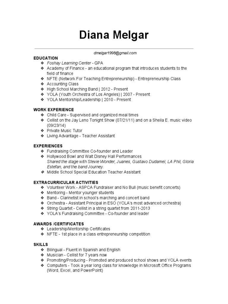 Diana Melgar: Education & Experience Summary | PDF | Art