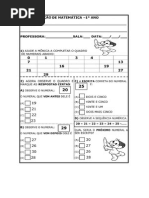 Avaliação de Mat. 1º Ano - Agosto