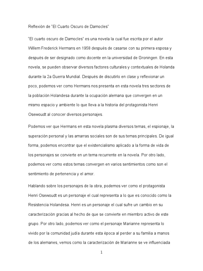 Los Dilemas Éticos Planteados Por El Existencialismo en El "El Cuarto