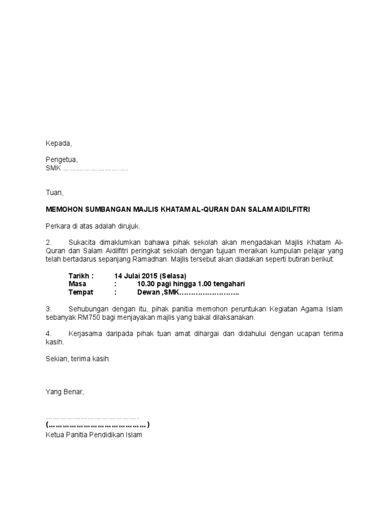Contoh Surat Mohon Sumbangan