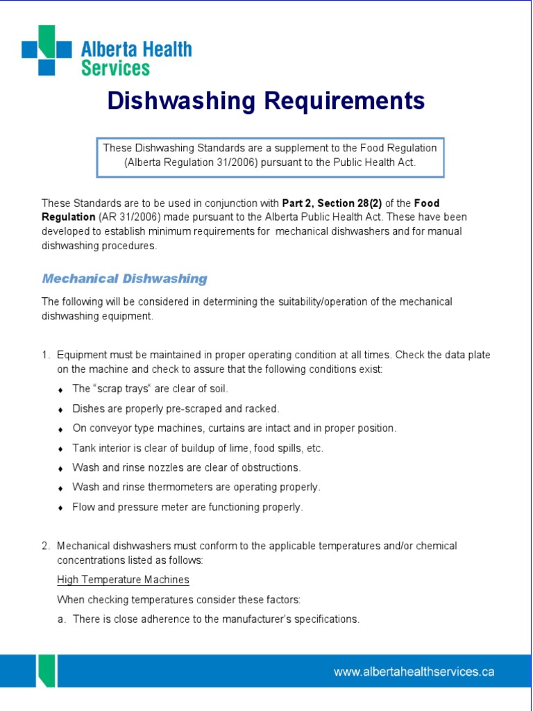 Dishwashing Requirements PDF Dishwasher Kitchen Utensil