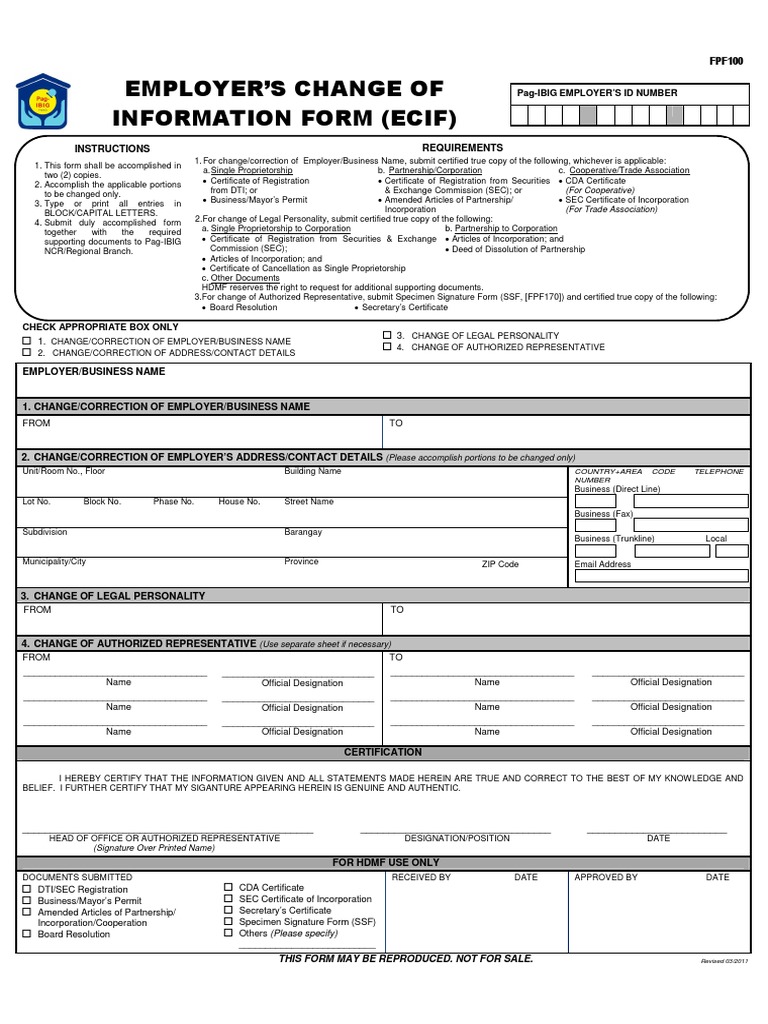 Instructions and requirements for completing the pag ibig employer s