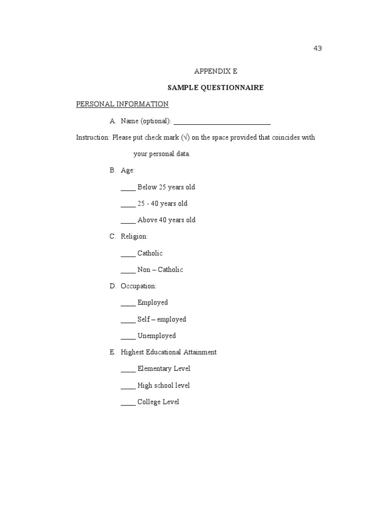Sample Questionnaire Infants Pregnancy